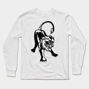 Angry Lion Crouching Retro Long Sleeve T-Shirt